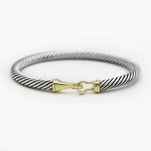 David Yurman 925 Silver and 14K Gold Cable Buckle Bangle Bracelet